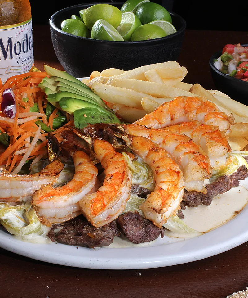 Arrachera Lady — arrachera con camarones al gusto